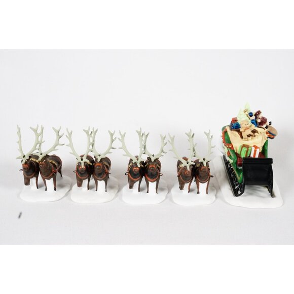 Department 56 Sleigh & Eight Tiny Reindeer Heritage Village 56111 Original Box - Picture 8 of 11